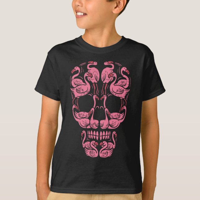 T-shirt Pink Flamingo Skull Breast Cancer Awareness Hallow (Devant)