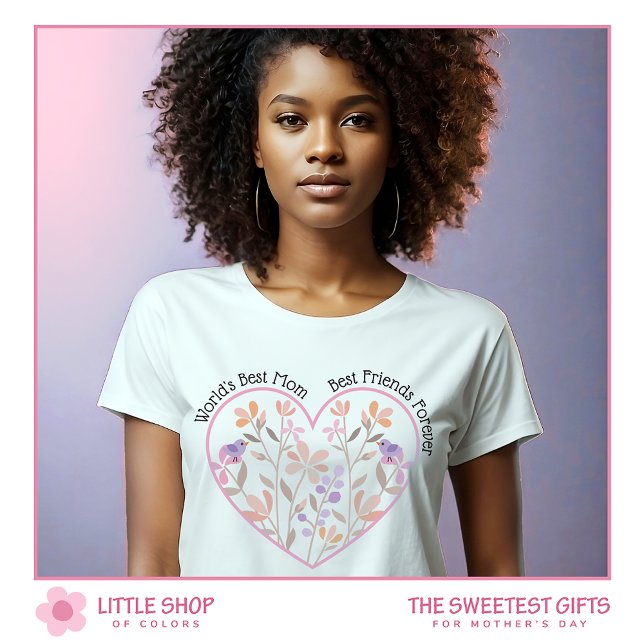 T-shirt Pink Floral Heart Journée Mondiale de la Meilleure (Créateur téléchargé)