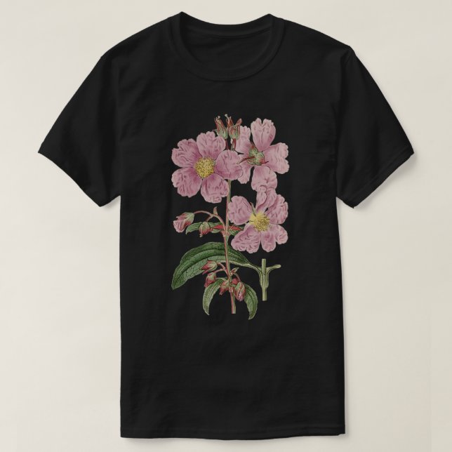 T-shirt Pink Flower Wildflower vintage Botanical Illustrat (Design devant)