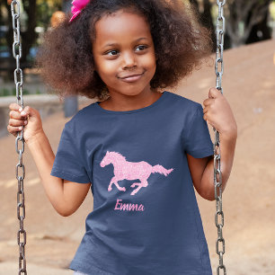 T-shirt Pink Glitter Horse Little Girl First Name Animal