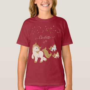 T-shirt Pink Glitter Ponies with First Name Little Girl