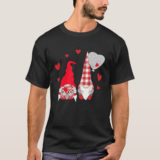 T-shirt Pink Gnome Love Plaid Heart Balloons Valentine's D (Devant)
