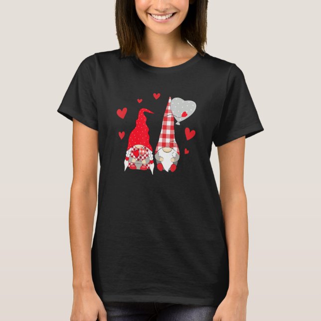 T-shirt Pink Gnome Love Plaid Heart Balloons Valentine's D (Devant)