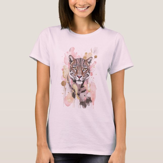 T-shirt Pink Gold Abstract Leopard Cheetah Graphic (Devant)
