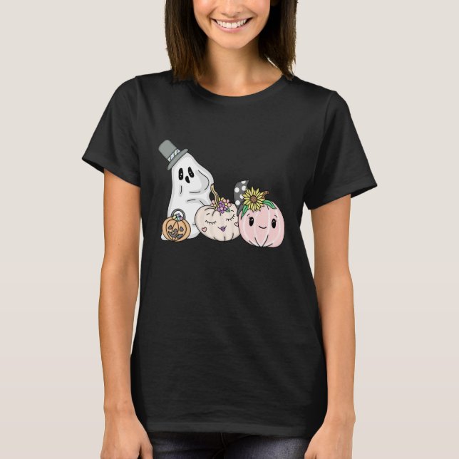 T-shirt Pink Halloween Boo Ghosts et Citrouilles (Devant)