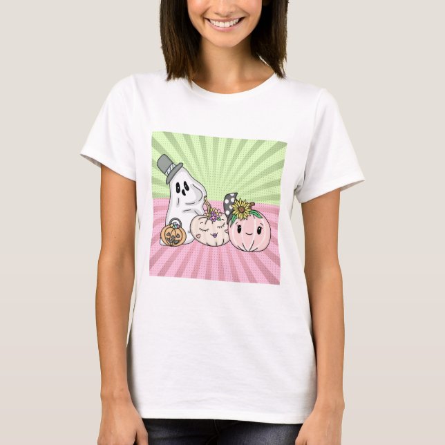 T-shirt Pink Halloween Boo Ghosts et Citrouilles (Devant)