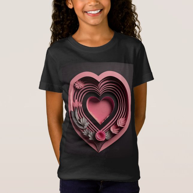 T-shirt Pink Heart 3D Paper Art Design (Devant)