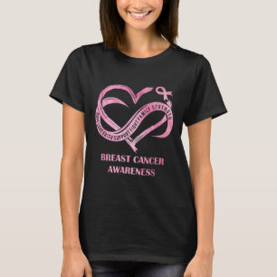 T-shirt Pink Heart Hope Love Faith Cancer du sein Sensibil