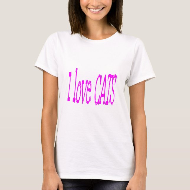 T-shirt Pink I Love Chats Typographie (Devant)
