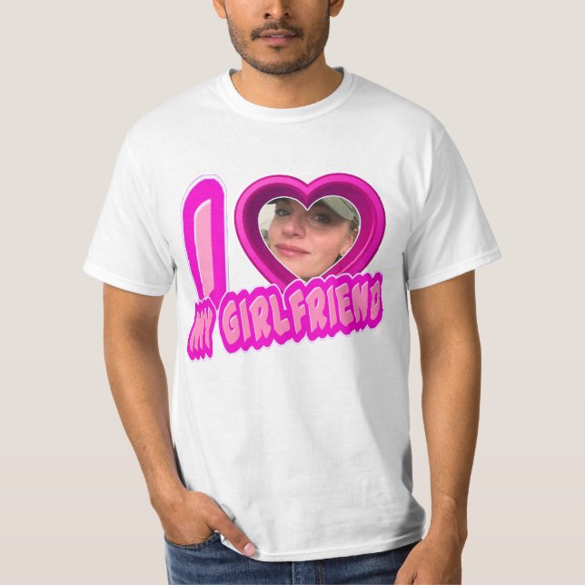 T-shirt Pink I Love My Girlfriend Photo personnalisée (Devant)