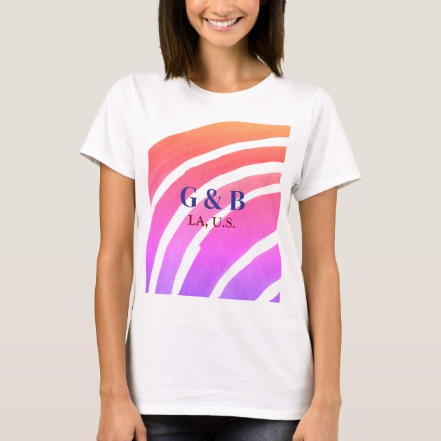 T-shirt Pink jaune arc-en-ciel ajouter nom du couple place (Devant)