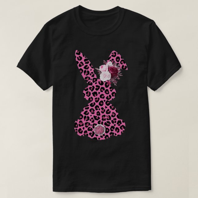 T-shirt Pink Leopard Easter Bunny Ribbon Cute Rabbit Women (Design devant)