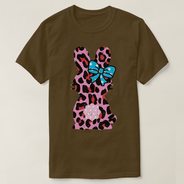 T-shirt Pink Leopard Lapin de Pâques Ribbon mignonne Rabbi (Design devant)