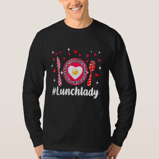 T-shirt Pink Leopard Loved Lunch Lady Hearts Valentine's D (Devant)
