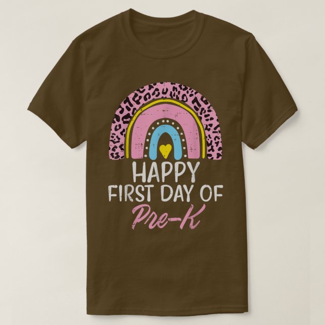 T-shirt Pink Leopard Rainbow Happy First Day Of PreK Prek  (Design devant)