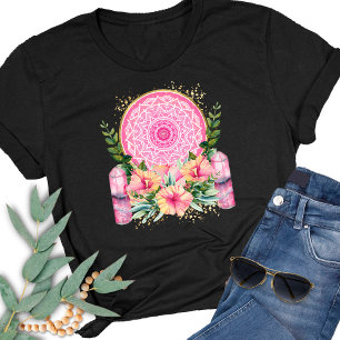 T-shirt Pink Mandala Crystal Flowers Watercolor Boho