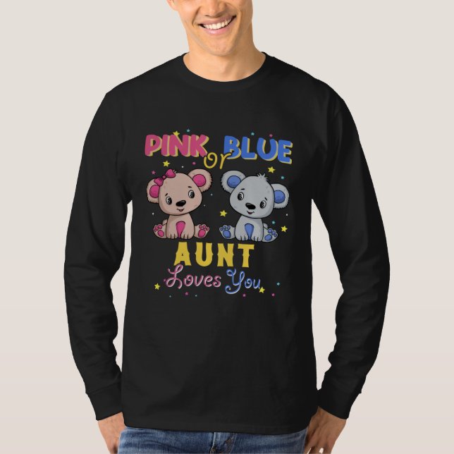 T-shirt Pink or Blue Bear Aunt Loves You Baby Shower Gende (Devant)