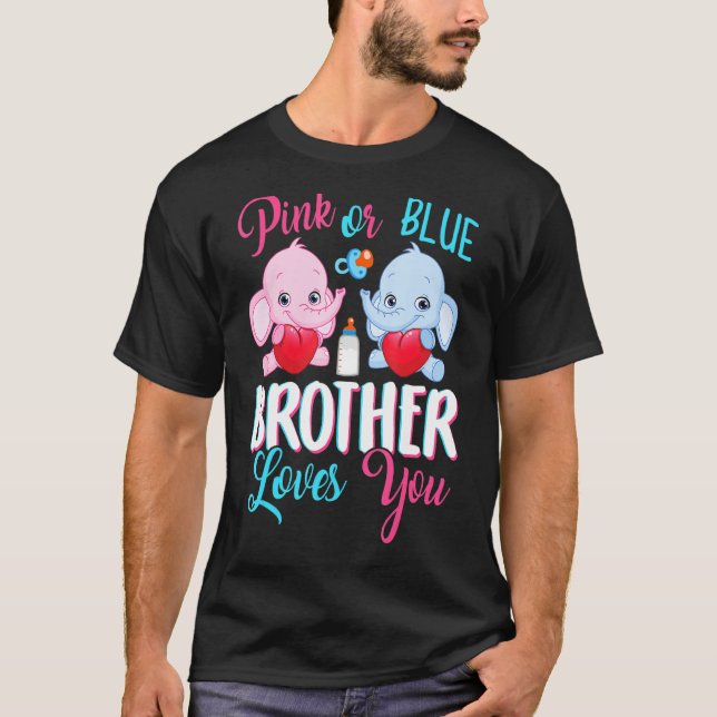 T-shirt Pink or Blue Brother Vous Aime Eléphants Baby Gend (Devant)