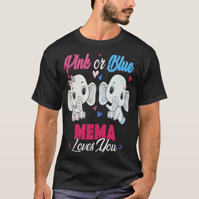 T-shirt Pink or Blue Elephants Mema Loves You Baby Shower  (Devant)