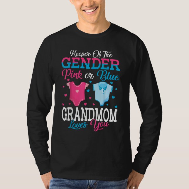 T-shirt Pink Or Blue Keeper Of The Gender Grandmom Loves Y (Devant)