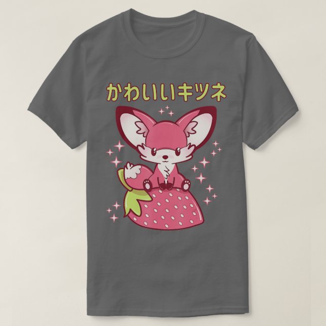 T-shirt Pink Pastel Fraise Fox Japonais Kawaii Pink Go (Design devant)