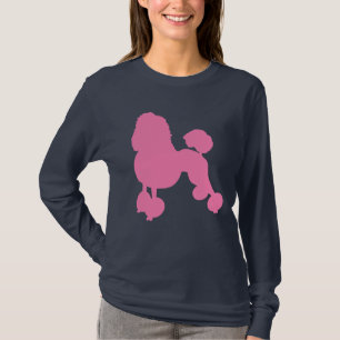 T-shirt PINK POODLE CHIEN Marine Bleu Femmes à long manche
