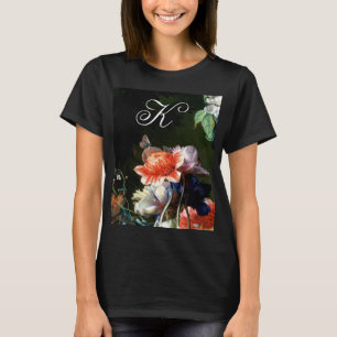 T-SHIRT PINK RED ANEMONES WHITE FLOWERS, BUTTERFLY MONOGRA