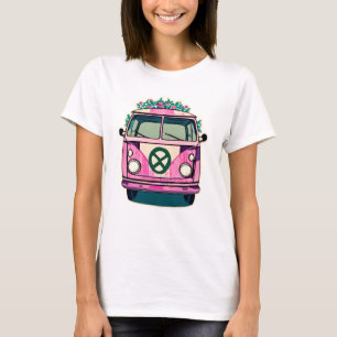 T-shirt Pink Retro Hippie Van floral Vintages couleurs Art