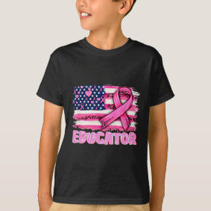 T-shirt Pink Ribbon American Flag Educateur Cancer du sein