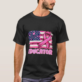 T-shirt Pink Ribbon American Flag Educateur Cancer du sein
