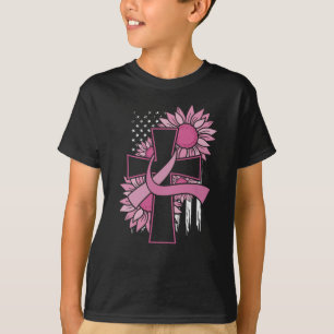 T-shirt Pink Ribbon Cross Sunflower Cancer du sein Foi