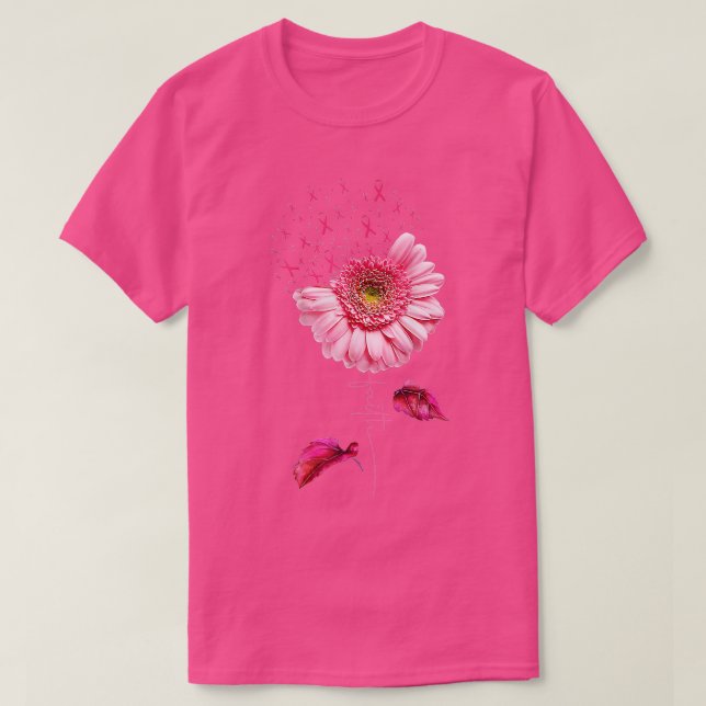 T-shirt Pink Ribbon Daisy Faith Conscience du cancer du se (Design devant)