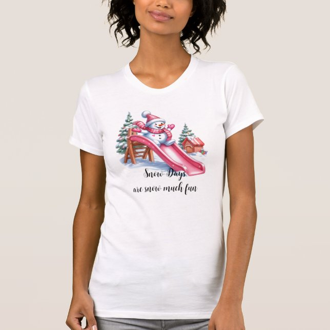 T-shirt Pink Snowman Jours de neige amusant (Devant)