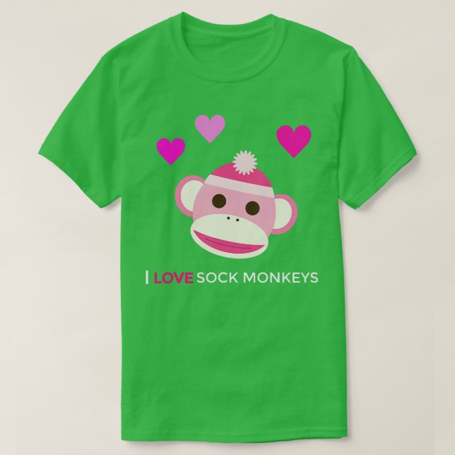 T-shirt Pink Sock Monkey I Love Sock Monkeys (Design devant)