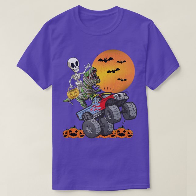 T-shirt Pink Spooky Halloween Monster Truck Pumkin Mummy (Design devant)