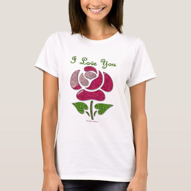 T-shirt Pink Stencil Rose I Love You (Devant)