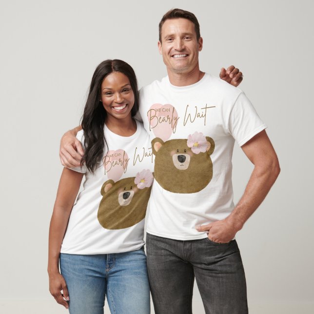 T-shirt Pink Teddy Nous Pouvons Attendre Un Baby shower Fi (Unisexe)