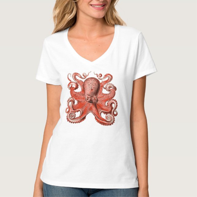 T-shirt Pink Vintage Octopus Sea Creator (Devant)