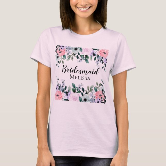 T-shirt Pink violet et vert d'eau de couleur florale (Devant)