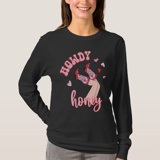 T-shirt Pink Western Valentine's Day Cowgirl Howdy Partner (Devant)