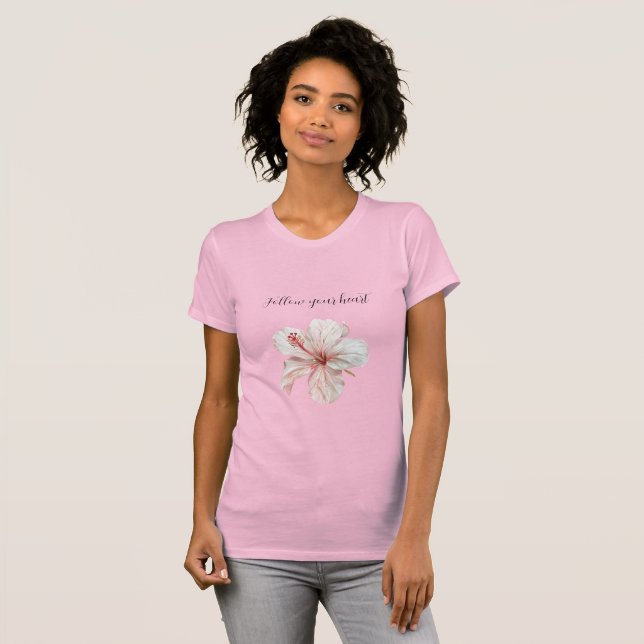 T-shirt Pink White Hibiscus Flower (Devant entier)