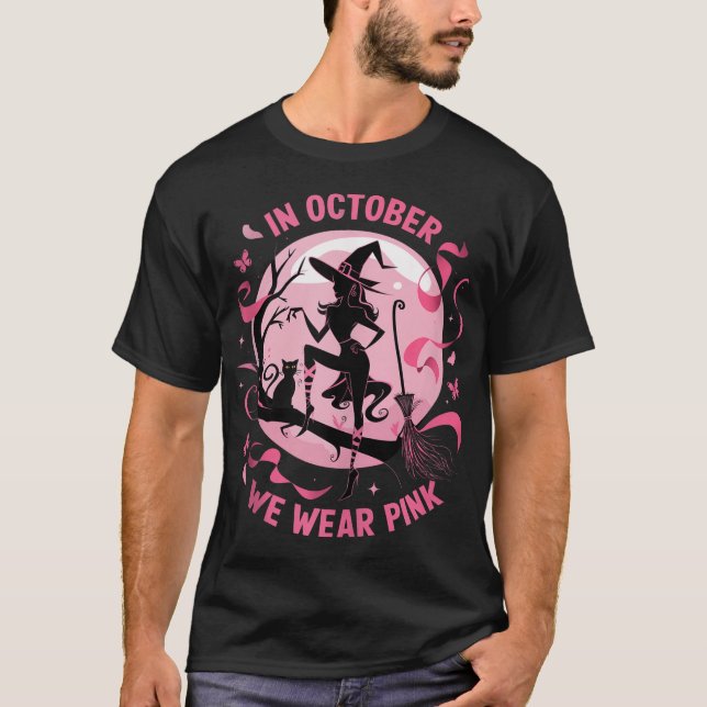 T-shirt Pink Witch Halloween Costume Breast Cancer  (Devant)