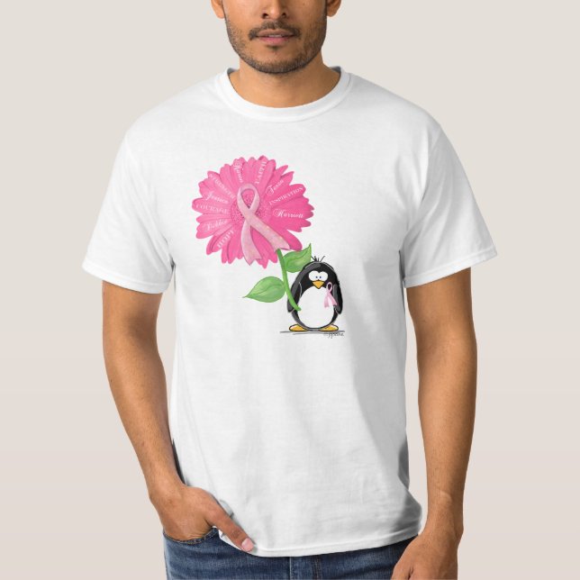 T-shirt pinkRibbon-avec le pingouin et le daisy2 (Devant)