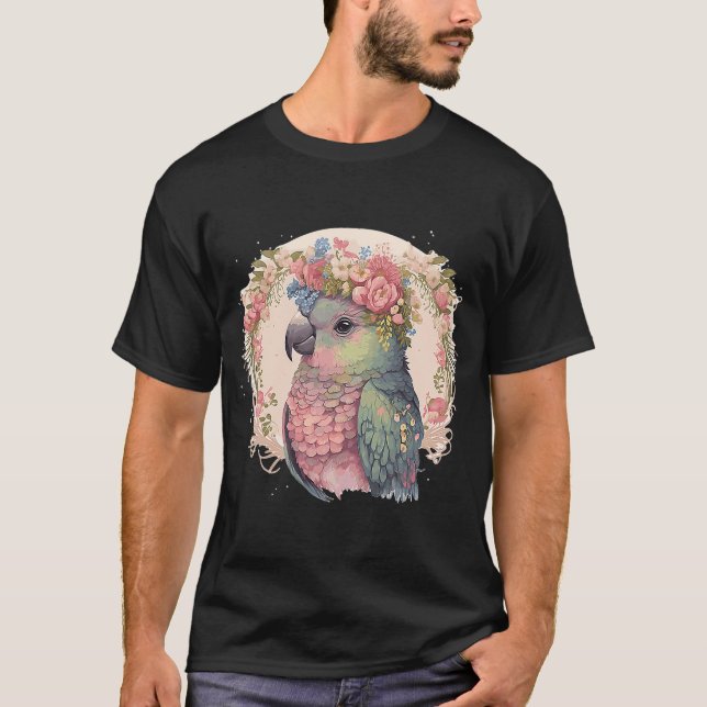 T-shirt Pionus Parrot Oiseau Fleur Couronne Animaux de com (Devant)
