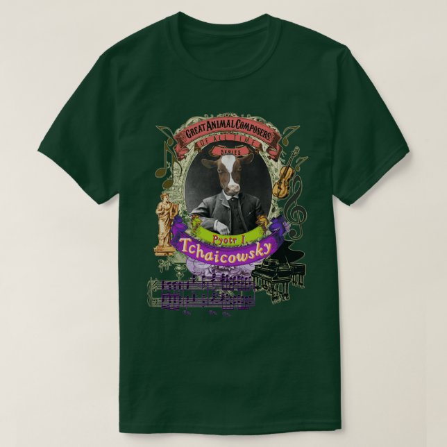 T-shirt Piotr Tchaicowsky Tchaikovsky Cow al Music (Design devant)