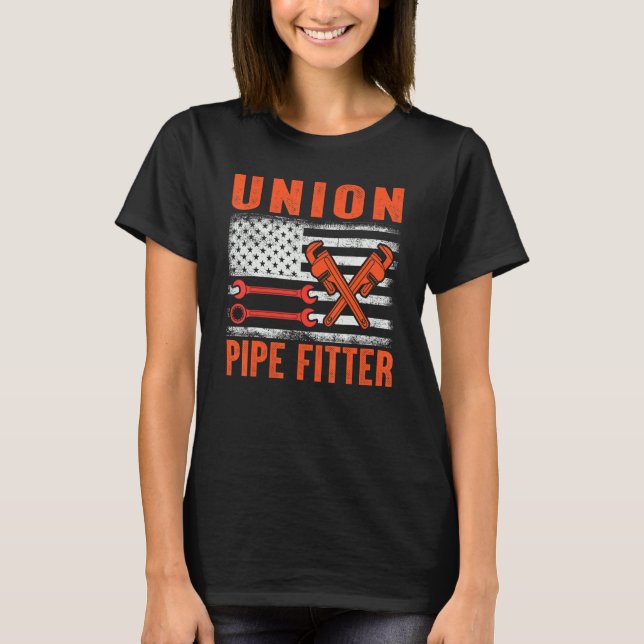 T-shirt Pipefitter American Flag Union Pipefitter Design (Devant)