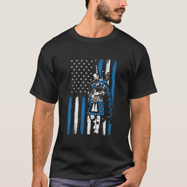 T-shirt Piper On Us Drapeau Bagpier Bagpipe Joueur (Devant)