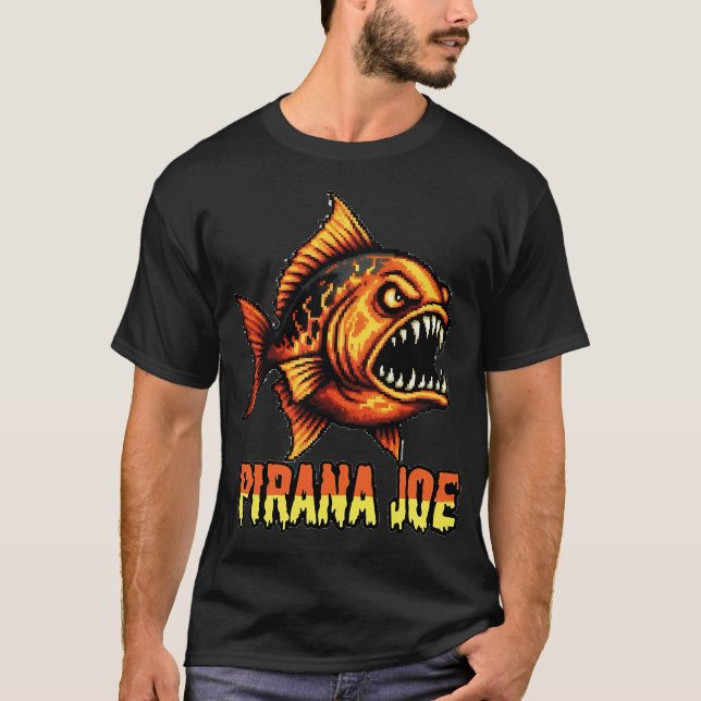 T-shirt Pirana Joe – Conception de Poisson Monstre Pixel R (Devant)