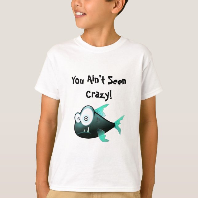 T-shirt Piranha Fou, Création de Poisson de Dessin Animé D (Devant)