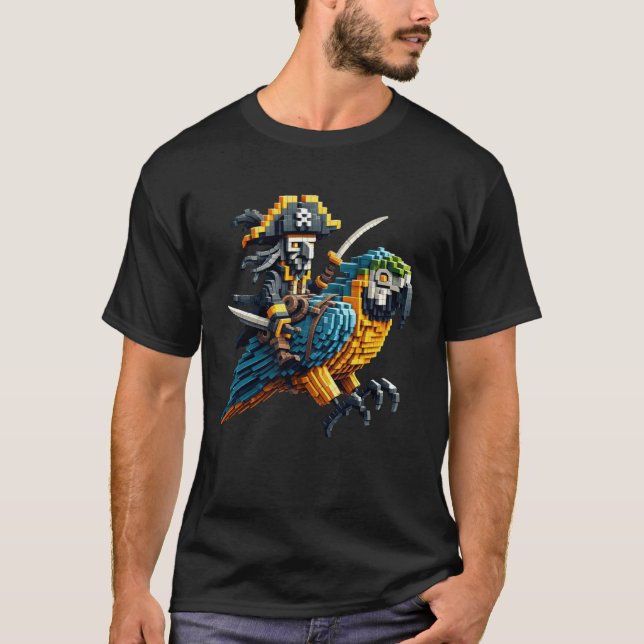 T-shirt Pirate à Cheval Perroquet Style de Bloc de Jeux de (Devant)